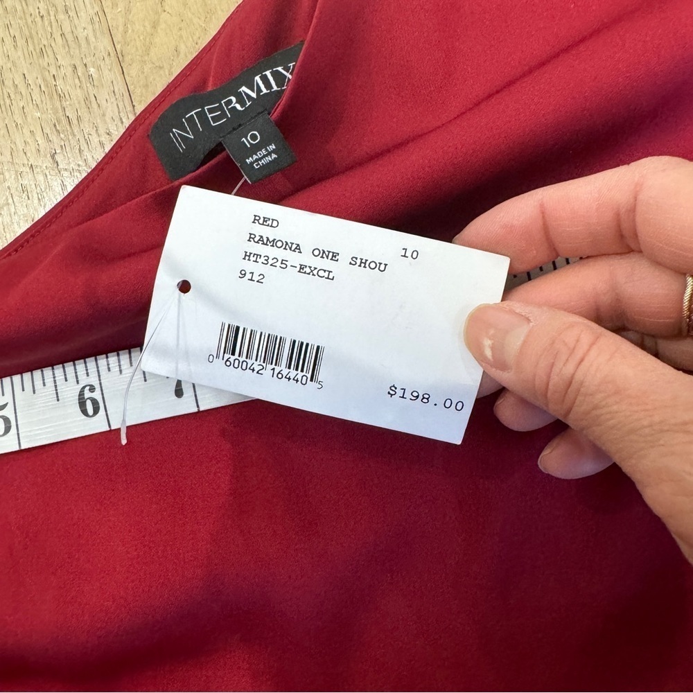 INTERMIX 100% silk one shoulder top in wine - Picture 7 of 8